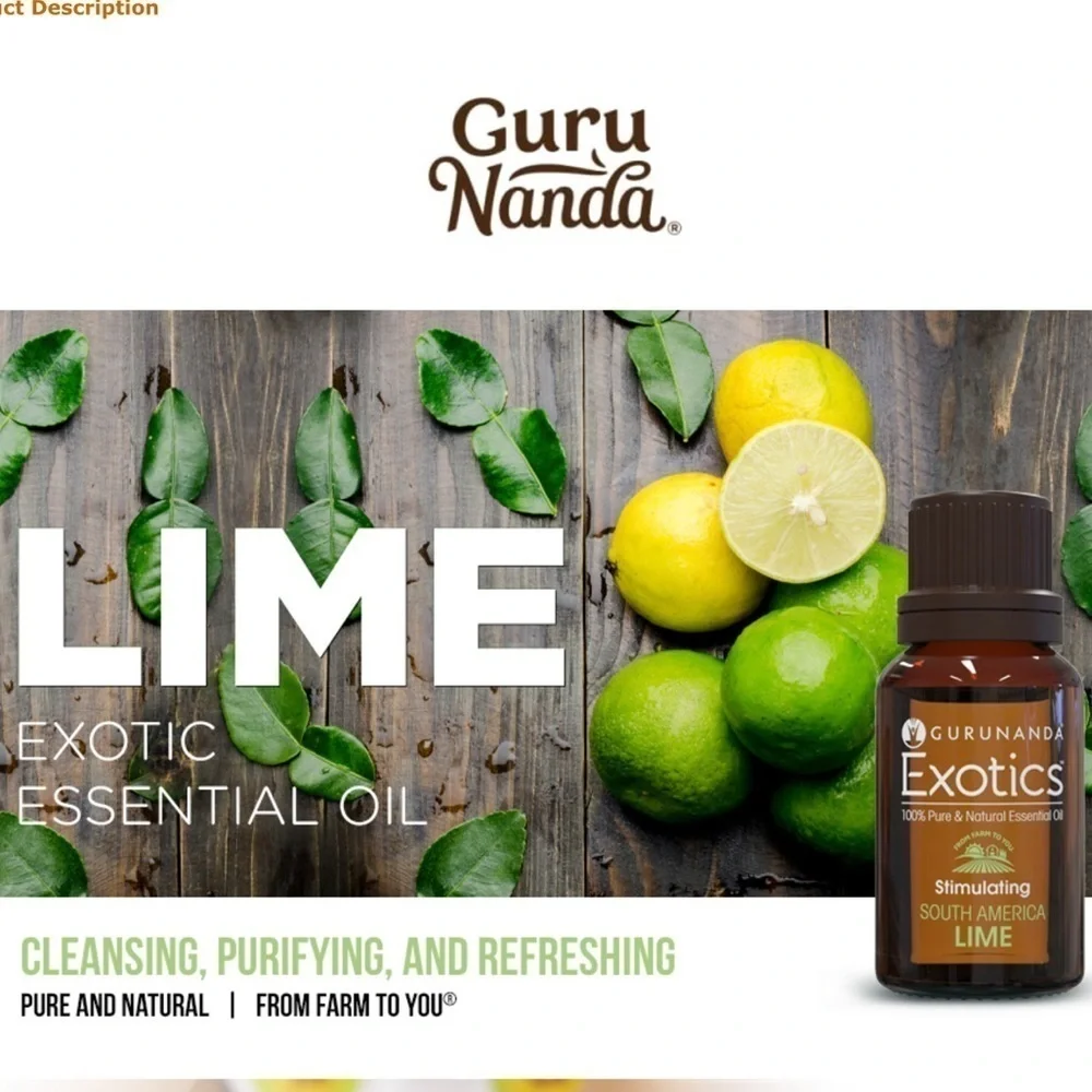 2 Count GuruNanda Lime Exotic Essential Oil  .33 Oz  100% Pure Therapeutic Grade
